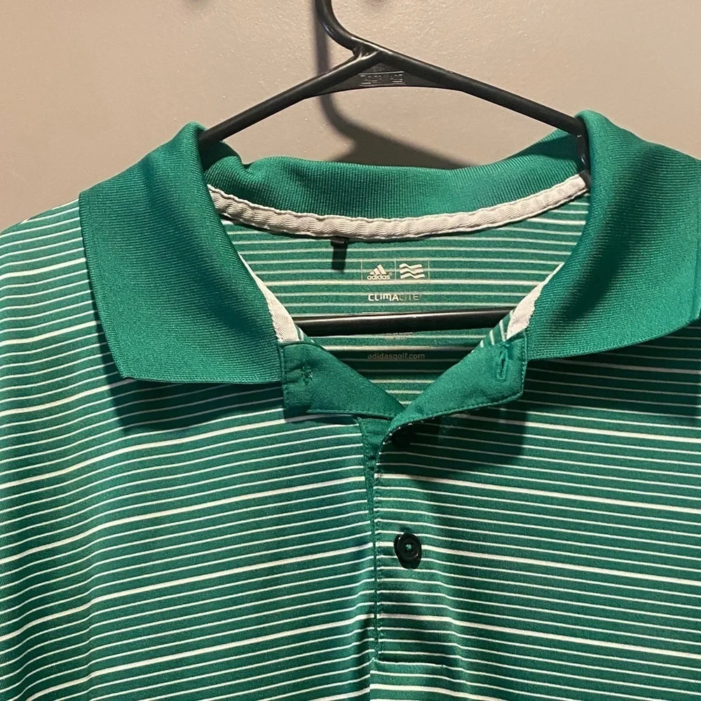 Mens Adidas Climalite Polo XL Green Stripe Performance Golf Shirt
